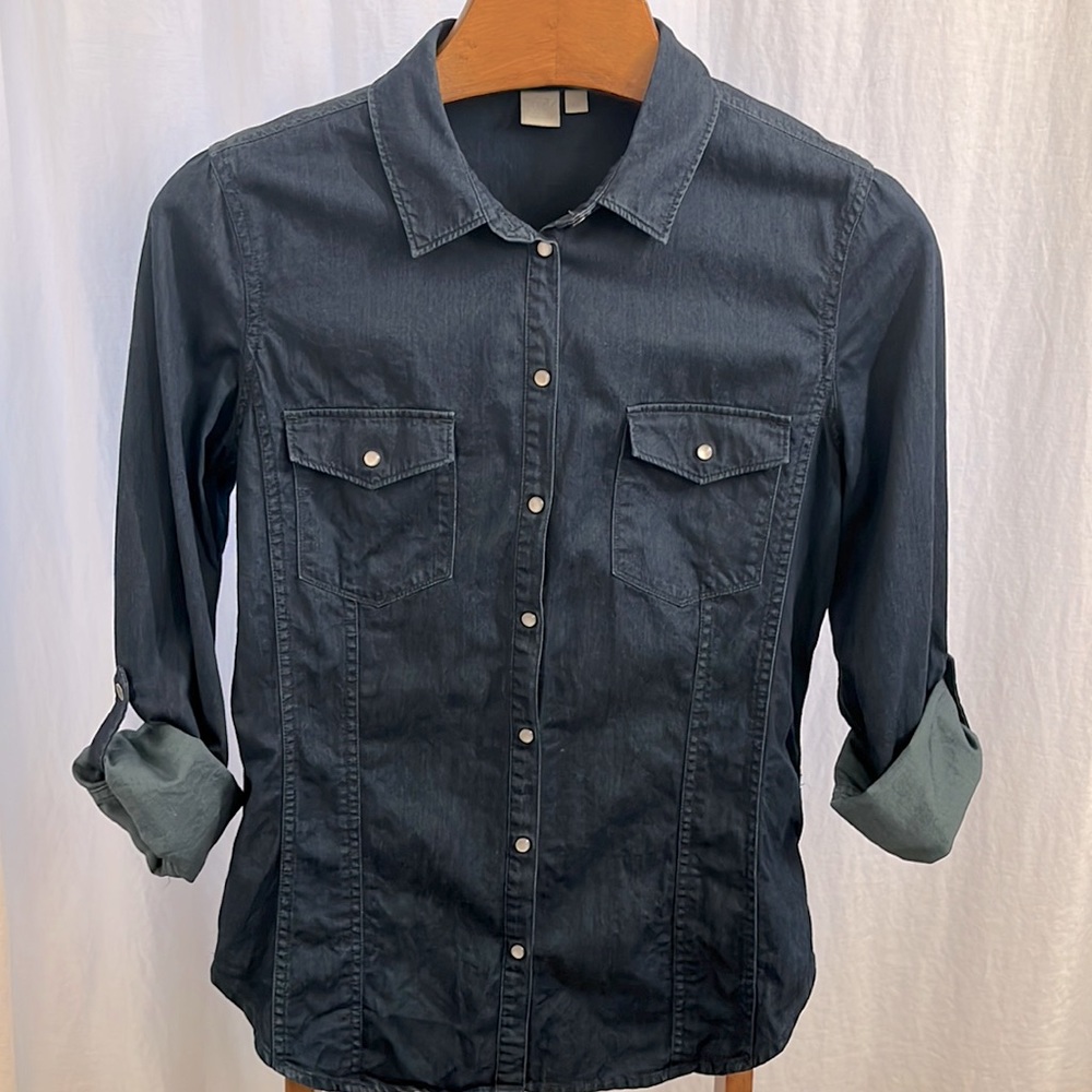 Simons Denim Shirt.  100% cotton but somewhat stretchy.